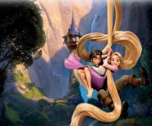 puzzel Raponsje en Flynn en haar lange haren opknoping
