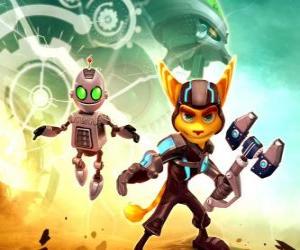 puzzel Ratchet en Clank robot, hoofdrolspelers van de avonturen van de video games Ratchet & Clank