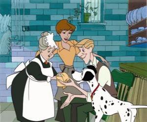 puzzel Roger, Anita en Nanny leren Pongo een van de pups
