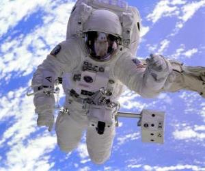 puzzel Ruimtevaarder of astronaut tijdens een ruimtemissie met behulp van een rugzak voortstuwing