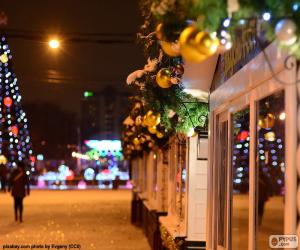 puzzel Straat versierd voor Kerstmis