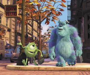 puzzel Sulley en Mike lopen in de straat