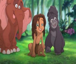 puzzel Tarzan met vrienden Terk en Tantor