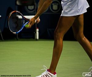 puzzel Tennis speler voorbereiden op een hit dienen