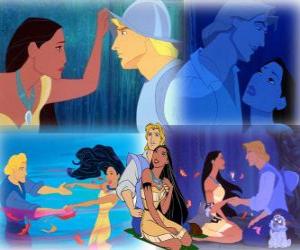 puzzel Verschillende foto's van Pocahontas aan John Smith