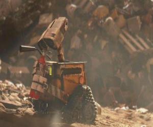 puzzel Wall-E in zijn werk van het schoonmaken van de aarde ontdekt een brandblusser