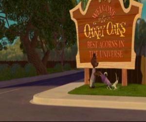 puzzel Welkom borden naar het stadje Oakey Oaks