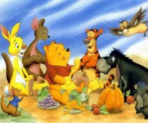 puzzel Winnie de Poeh en zijn vrienden bij een picknick op het platteland