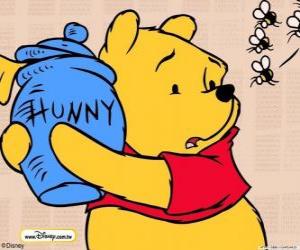 puzzel Winnie de Poeh met een pot honing bijen afgezien van