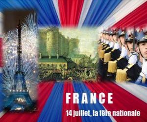 puzzel 14 juli de Franse nationale feestdag ter herdenking van de bestorming van de Bastille op 14 juli 1789