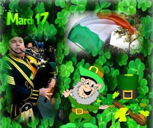 puzzel 17 maart. Saint Patrick's Day is de viering van de Ierse cultuur. Klavertjes gebruikt als een symbool van Ierland