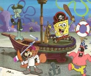puzzel SpongeBob en enkele van zijn vrienden speelt dat piraten