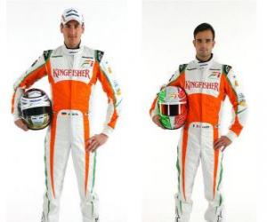 puzzel Adrian Sutil en Vitantonio Liuzzi, Scuderia piloten Force India F1