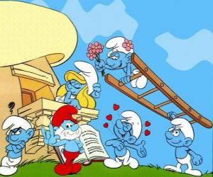 puzzel Alle Smurfen zijn in liefde met Smurfin