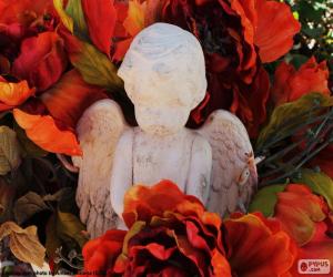 puzzel Angel onder bloemen