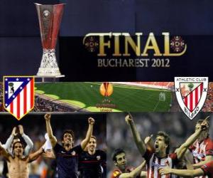 puzzel Atlético Madrid vs Athletic de Bilbao. Europa League 2011-2012 finale in het nationale stadion in Boekarest, Roemenië
