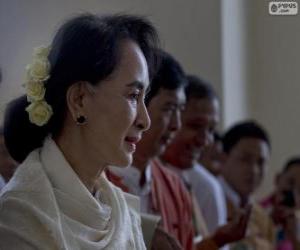 puzzel Aung San Suu Kyi politieke en activist Birmese