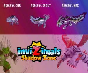 puzzel Axolotl Cub, Axolotl Scout, Axolotl Max. Invizimals Shadow Zone. Een van de meest intelligente Invizimals werd de waarzegster van de Maya's