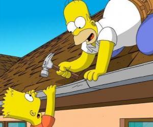 puzzel Bart is opgehangen vanaf het dak toen hij hielp zijn vader reparatie Homer