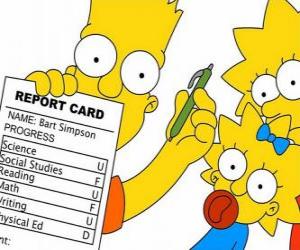 puzzel Bart Simpson met aantekeningen van school voordat de waakzame ogen van hun zusters