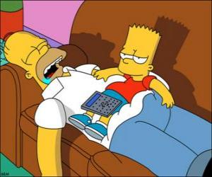 puzzel Bart zit op de buik van Homer