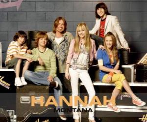 puzzel Belangrijkste karakters van Hannah Montana, Miley Ray Stewart, Lillian "Lilly" Truscott, Oliver Oscar Oken, Rod Stewart Jackson, Robby Ray Stewart en Rico Suave.