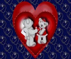 puzzel Beren in liefde met twee harten