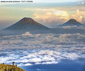 puzzel Bergen Sindoro en Sumbing, Indonesië