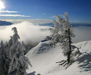puzzel Besneeuwde bergen in Poiana Brasov, Roemenië