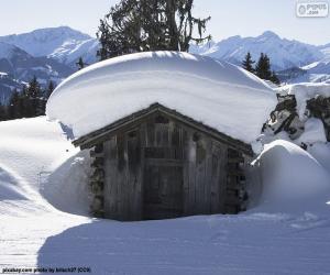 puzzel Besneeuwde cabine