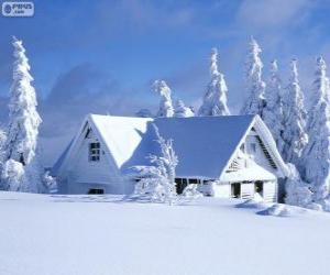 puzzel Besneeuwde huis