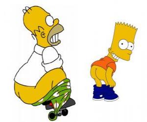 puzzel Bij Homerus is aangesloten op een wiel broek en imiteert Bart onderwijzen van de achterste