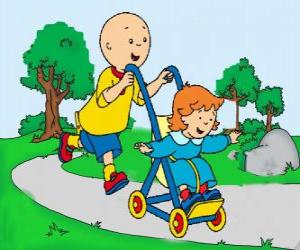 puzzel Caillou het nemen van een wandeling met zusje in de wandelwagen