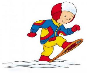 puzzel Caillou lopen door de sneeuw met sneeuwschoenen