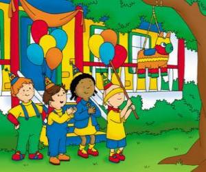 puzzel Caillou proberen de pinata op een feestje met haar vrienden te breken