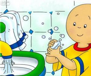 puzzel Caillou wast zijn handen