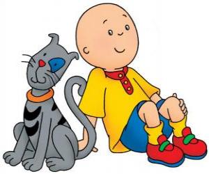 puzzel Caillou zittend op de vloer met je kat Gilbert