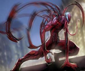 puzzel Carnage is een symbiotische superschurk, tegenstander van Spider-Man en Venom aartsvijand van