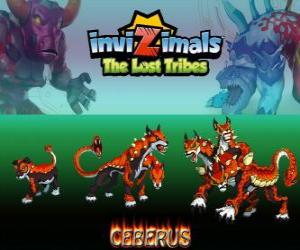 puzzel Cerberus, laatste evolutie. Invizimals The Lost Tribes. Angstaanjagende en verschrikkelijke driekoppige hond
