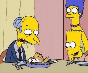 puzzel Charles Montgomery Burns kijken verbaasd drie-eyed vis die dienen ze Marge en Bart eten
