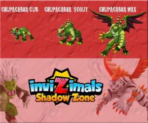 puzzel Chupacabra Cub, Chupacabra Scout, Chupacabra Max. Invizimals Shadow Zone. Dier legende, een vampier die is half vleermuis, half draak