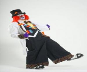 puzzel Clown met volledige clown kostuum, een hoed, pruik, handschoenen, das, grote broek en grote schoenen