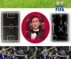 puzzel Coach van het jaar FIFA 2011 voor vrouwen voetbal winnaar Norio Sasaki
