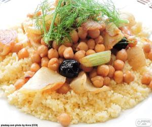 puzzel Couscous met kikkererwten en groenten