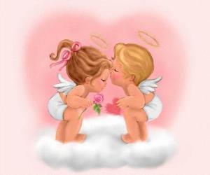 puzzel Cupids in het hart van een liefde op Valentijnsdag