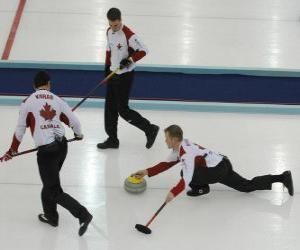 puzzel Curling is een precisie die vergelijkbaar zijn met de sport petanque of jeu de boules Engels, uitgevoerd in een ijsbaan.