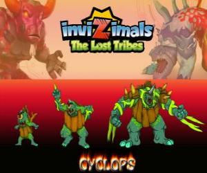 puzzel Cyclops, laatste evolutie. Invizimals The Lost Tribes. De reus met een oog is vriendelijk, maar ook kan worden brutaal
