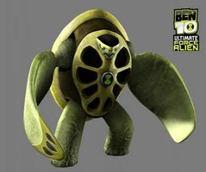 puzzel Cyclospin of Terraspin, buitenaardse schildpad die heeft de macht om te controleren de lucht en Tornado's.  Ben 10 Ultimate Alien