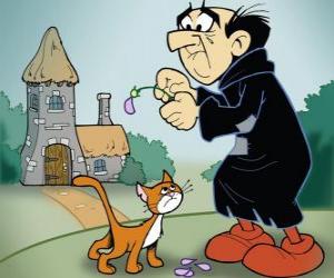 puzzel De boze tovenaar Gargamel en zijn kat Azrael, de vijanden van de Smurfen