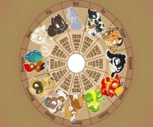 puzzel De cirkel met de tekens van de twaalf dieren van de Chinese Zodiac, Chinese Horoscoop